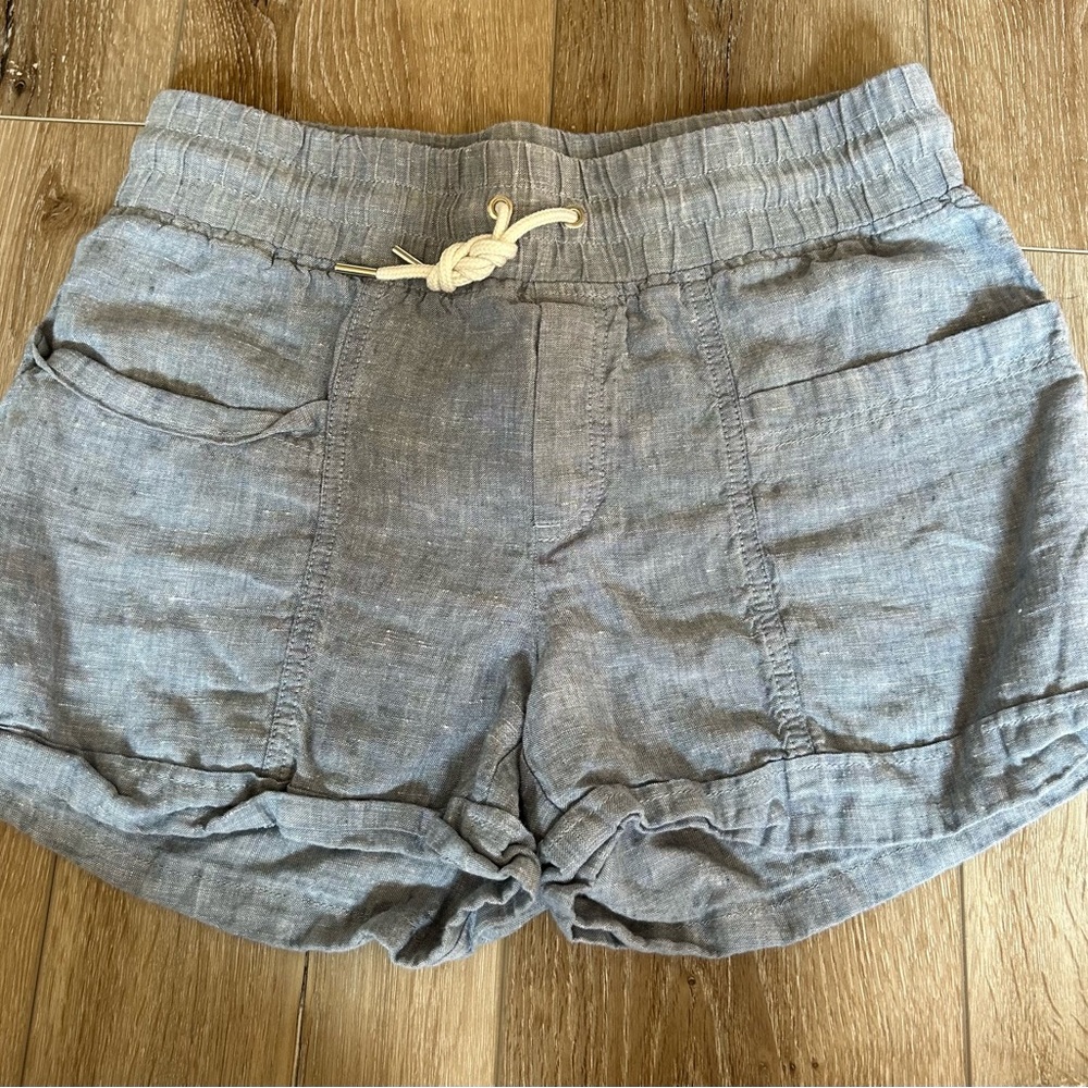 ATHLETA, Cabo Linen 4” Short, Blue, Elastic Waistband, Adjustable Tie, Size: 6